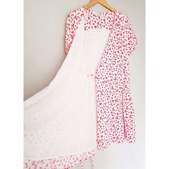& Other Stories White Red Ditsy Floral True Wrap Mini Dress 6 Short Sleeves Boho - Picture 13 of 16